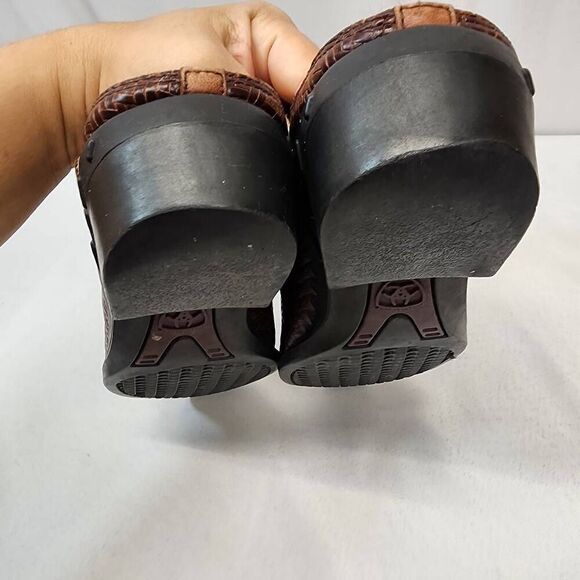 Ariat Women's 9 Brown Leather Woven Rattan Weave Slingback Clog Mules Comfort - Picture 8 of 9